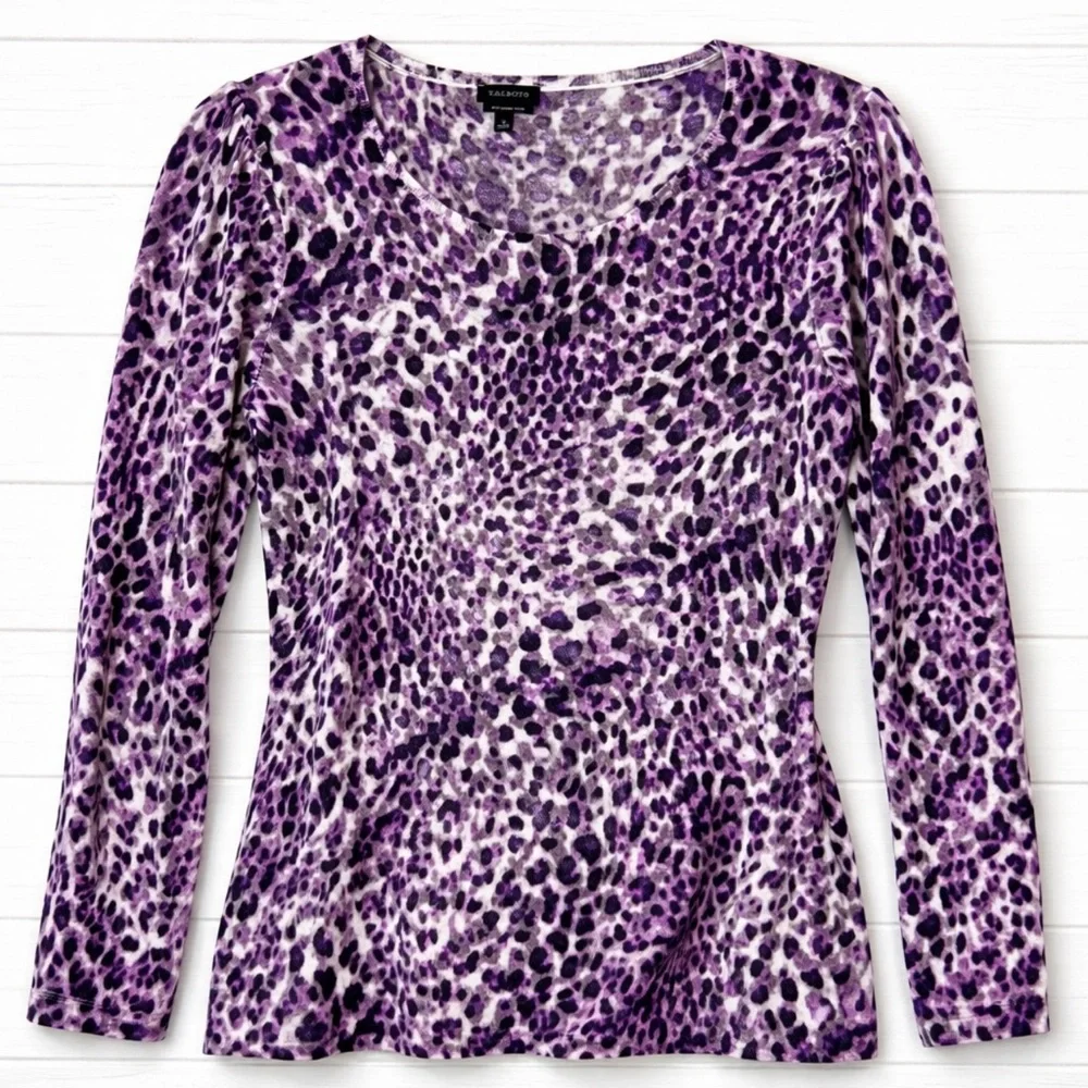 Talbots Pure Merino Wool Leopard Print Top Size Small